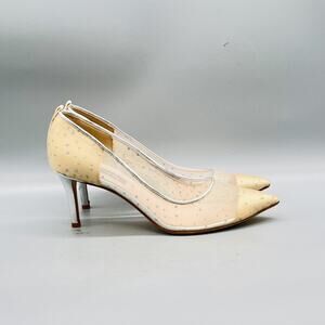 SJP Shoes Women 6 Beige PVC Mesh Rhinestone Cap Toe Stiletto Pumps Wedding Heels